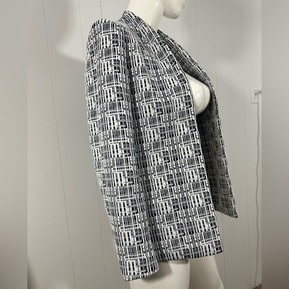 Calvin Klein Sz 2P Blazer Open Jacket Black White Jacquard Textured Stretch - Picture 4 of 11